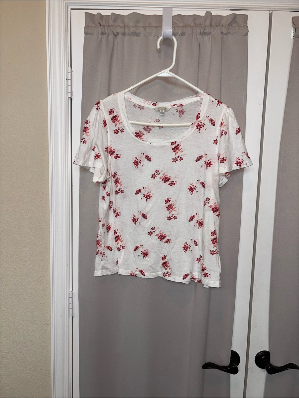 Lucky Brand White Tee with Red Floral Print